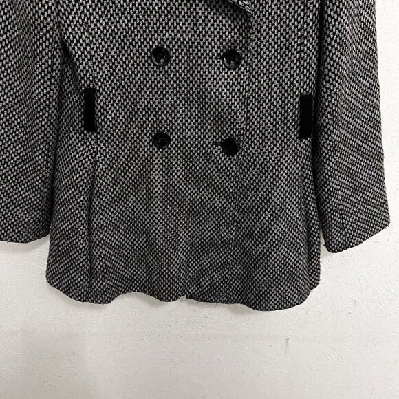 Via Spiga Coat Black Gray Check Double Breasted Peacoat Jacket Wool Cotton Sz 10 - Picture 3 of 12